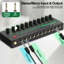 Aveek 10 Channel Mixer - Mini 10 Stereo Audio Mixer, Low-Noise for Precision Sub-Mixing,1/4" TRS Input/Output Ideal for Mics