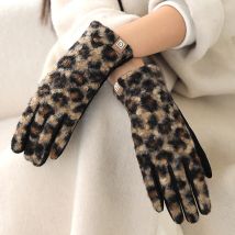 Imitation Teddy Hair Leopard Print Suede Women Winter Keep Warm Touch Screen Gloves Fashion Personality Add Velvet Thickened Sof