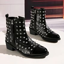 2025 Fall New Skinny Rivet Side Zip Shorter Boots Retro Pointed Toe Western Cowboy Boots