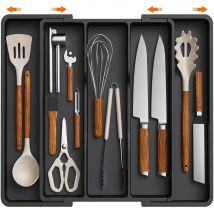 LMETJMA Erweiterbares Kochutensilien-Organizer, Tablett, Besteck, Besteck, Besteckhalter, Küchenutensilien-Aufbewahrungsteiler JT304