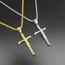 Heißer Verkauf Kreuz 316L edelstahl Halskette Frauen/Männer Schmuck Gold Farbe Kruzifix Jesus Kreuz Anhänger Charme Halskette Schmuck