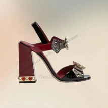Kristall blume Dekor Fischs chuppen Druck geschnitten Absatz Sandalen Slip auf Frauen Schuhe klobige High Heels Mode Zapatos Para Mujere