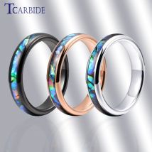 4 mm Damen-Ring, Wolfram-Ehering, Abalone-Muschel-Inlay, gewölbt, poliert, trendiger Schmuck