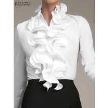 Zanzea Frühling elegante Büro Rüschen Hemden Frauen Langarm Arbeit Volant Bluse weibliche Blusas Party Hemd Mode Tunika Tops