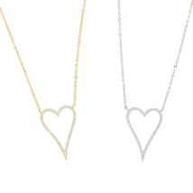 Hollow Heart Pendant Iced Out Bling Lovely Heart Charm Open Link Chain Statement Necklace 41+5cm Women Fashion Jewelry Gift