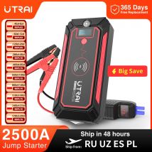 UTRAI 2500A rozrusznik akumulatora samochodowego przenośny Power Bank 10W bezprzewodowa ładowarka LED Light młotek bezpieczeństwa urządzenie do uruchamiania awaryjnego samochodu
