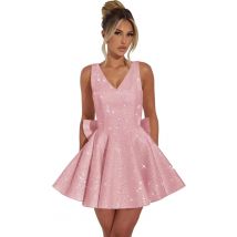 Damen-Abiballkleider mit V-Ausschnitt und Pailletten, Schleife, 2026, Spaghettiträger, kurzes A-Linien-Cocktailkleid, Abschlusskleid, Ballkleid