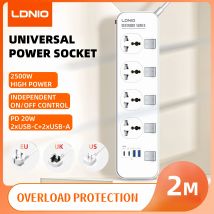 LDNIO Estensione Presa righello universale multipla Spina UK US EU Scheda di estensione elettrica 2M con prese USB C per prese multiple