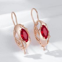 Wbmqda Retro-Ohrringe mit rotem Stein für Damen, 585er Roségold, feines ethnisches Schmuckzubehör