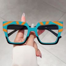 KAMMPT Übergroße quadratische Brille für Damen, modisch, Vintage-Patchwork, blaues Licht blockierende Brille, stilvolle Brillen ohne Sehstärke