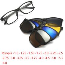 6-in-1-Sonnenbrille für Männer und Frauen, polarisiert, optisch, magnetisch, zum Aufstecken, mit Magnetverschluss, verschreibungspflichtig, Myopie, TR90, Brillengestell – 0,5 bis – 6,0