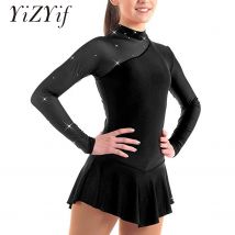 Mädchen-Gymnastik-Trikot, Ballettkleid, Eislaufkleid für Kinder, lange Ärmel, Stehkragen, Tüll, Spleiß, Ausschnitte hinten, Eiskunstlaufkleid