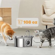 3,2 l Haustier Wasserzufuhr mit transparentem Fenster Silent Filter mit Wasserhahn Edelstahl automatischen Hund Trinkbrunnen