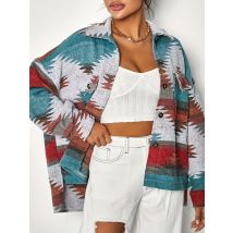 Europäische und amerikanische Mode Damen kurze vorne und lange hinten garn gefärbte Jacquard aztekische nationale Wind Grat Freizeit mantel Frauen