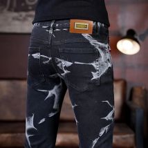 Spring and Autumn New Fashion Trend Retro Printed Straight Leg Elastic Jeans For Men's Casual Sports Comfort High-Quality Jeans