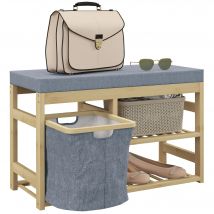 HOMCOM Banco Zapatero de Bambú Mueble Zapatero con Asiento Cesta Extraíble y Estantes Abiertos para 4 Pares de Zapatos Banco Zap