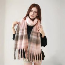 Plaid Striped Tassels Cashmere Scarf For Woman Winter Outdoor Keep Warm Shawls Lady Fashion Long Wraps Thick Pashmina 200*40cm