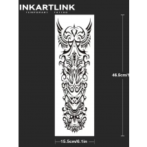 Tribal Style Black - And - White Temporary Tattoo, With Intricate Symmetrical Patterns And Curved Geometric Elements, Features D