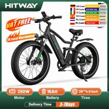 HITWAY-bicicleta eléctrica de montaña, bici con neumático ancho 4,0 de 26 pulgadas, con batería de litio de 48V y 15AH de 250 vatios, engranaje de 7 velocidades