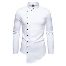 Herren Hemden Vintage Persönlichkeit unregelmäßige Ernte Langarm Business Stand Kragen Hemd Männer Camisas Streetwear Blusas Tops