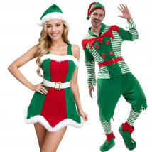 [Du bist mein Geheimnis] Weihnachten Weihnachtsmann Erwachsene Elfenkostüme Cosplay Familie Karneval Party Paar Set Neujahr Rollenspiel Outfits