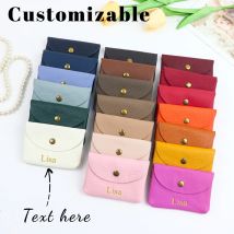 Customized name: Lychee pattern leather coin purse, ins mini ID card case, genuine leather business card case