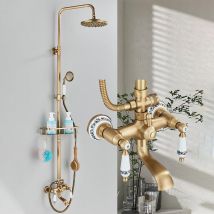 8 "messing Antik Badezimmer Dusche Wasserhahn Set Wand Halterung Dual Griff Handbrause Regal Heißer Kalten Systeme Mixer regen Dusche system