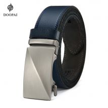 DOOPAI Cintura da uomo Cintura a righe blu Cintura jeans moda Cintura in vera pelle Cinture con fibbia automatica 115 cm 125 cm 135 cm
