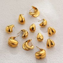 Neue glatte vergoldete unregelmäßige runde Kuppel kleine Creolen für Frauen gehämmerte klobige Creolen Ohrpiercing Schmuck Geschenk