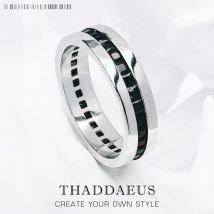 Band Ring Black Stones Europe Style Vintage Fine Jewelry For Women Men Summer Brand New Pure 925 Sterling Silver Gift