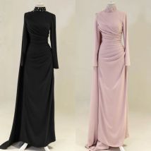 Maßgeschneiderte, passende, exquisite Jersey-Perlen, drapierte Strasssteine, gerade, hoher Kragen, lange Kleider, maßgeschneiderte Anlasskleider, formell
