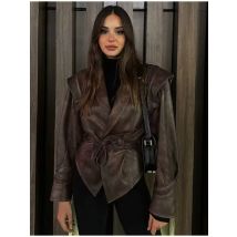 Suninheart Autumn and Winter Faux Leather Jackets for Women 2025 Dropped Shoulder Oversized Jacket Coat Belted Corset Jacket
