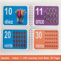 Kartenbuch zum Lernen von spanischen Zahlen, Bilderkarten, Sprachlern-Lehrmittel für Anfänger, Zubehör für das Klassenzimmer im Kindergarten