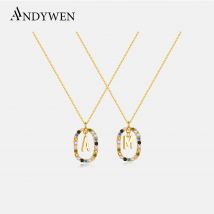 ANDYWEN Halskette mit Anhänger aus 925er-Sterlingsilber, Goldbuchstaben, M, Alphabet, 26 Initialen, lange Kette, Halsband mit Charme, luxuriöser edler Schmuck