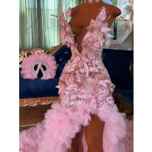 Gorgeous design Long Prom Dress For Black Girls 2026 Beaded Ruffles Birthday Party Dresses Puffy Slit Evening Gown Customzied