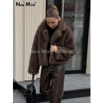 Neo Mint Flauschiger Öko-Fuchs-Pelzmantel für Damen, 2025, Marke, Mode, Mädchen, kurzer Farbverlauf, Kunstpelz, Jacke, Winter, weibliche Oberbekleidung, Mantel