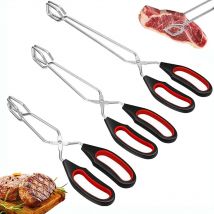 Pinza a forbice per barbecue di 3 dimensioni Pinza per pane antiscivolo per alimenti alla griglia Clip da forno per barbecue in metallo con manico lungo Accessori da cucina