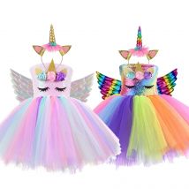 Prinzessin Mädchen Einhorn Tutu Kleid Outfits Pastell Blume Baby Mädchen Geburtstag Party Kleider Tüll Kinder Halloween Cosplay Kostüme