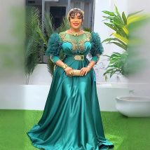 Afrikanische Frauen Party Abendkleid Luxus Spitze Hülse Hohe Taille Plus Größe Kleid Ankara Hochzeit Outfits Muslimischen Pailletten Maxi Kleid