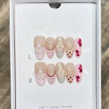 10 Stück französische Mandel handgemachte Nägel zum Aufdrücken, 3D-Blumen-Kunstnägel, tragbare Nägel zum Aufkleben, vollständige Abdeckung, falscher Nägel, Gabriе Mohamed