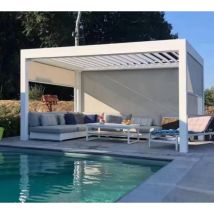 Outdoor electric aluminum louver roof waterproof dimmable LED lighting modern bioclimatic pergola