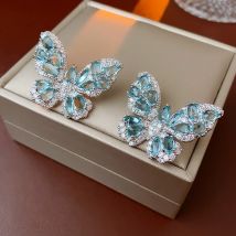 Silber Nadel Blau Zirkon Schmetterling Ohrringe für Frauen Modische Pendler Temperament Ohrringe Licht Luxus Schmuck Hochzeit
