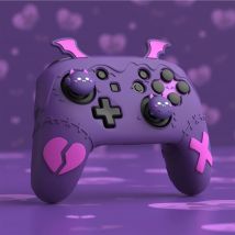 PlayVital Niedliche Silikonhülle für Nintendo Switch Pro Controller mit 4 Daumengriffen und 2 Aufklebern – Gothic Imp Lila
