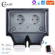 Coswall Tuya Wifi Yandex Alice IP66 Wasserdicht Einzel Doppel EU Steckdose Timer Schalter Programmierbare Arbeit Mit Alexa Google Hause