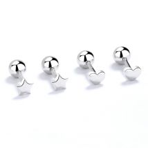 INZATT Real 925 Sterling Silver Heart Star Screw Bead Stud Earrings For Women Classic Fine Jewelry Minimalist Accessories