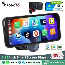 Podofo Wireless CarPlay Android Auto Portable Digital Motorcycle Dashboard 6.25 Inch Universal Smart Player GPS BT FM RDS