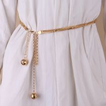 Netzwerk gewebte Metalls eil Goldkette gürtel für Frauen Mode Ball String endet dünnen Damen bund dekorieren auf Hemd