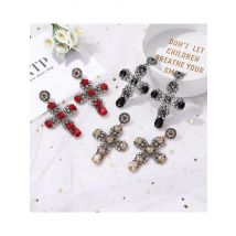 JURAN Luxury Women Fashion Vintage Crystal Gold Cross Earring Punk Metal With Gems Dangle Earrings For Women Accessories Brincos