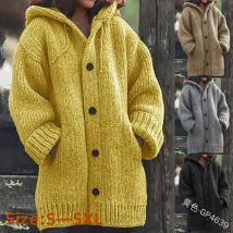 2025 frauen Casual einreiher Strickjacken Pullover Mantel Lose Wolle Gestrickte Mantel Herbst Winter Lange Strickjacke Übergroßen Mit Kapuze
