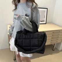 Frauen Stepp Plaid Handtasche Große Kapazität Stepp Top Griff Tasche Einfarbig Puffy Schulter Tasche Weibliche Reisetasche